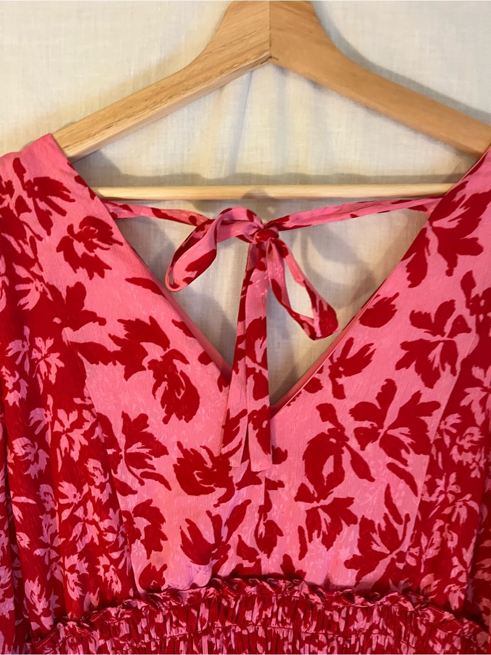 Taylor Red and Pink Floral Maxi Dress with Smocked Waist - Picture 3 of 4